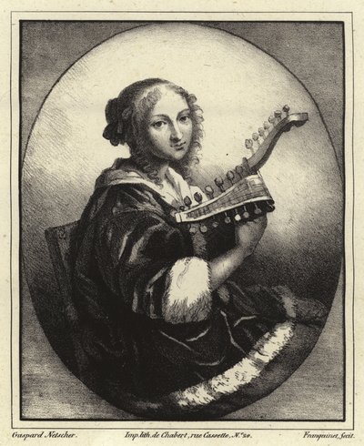 Portret van een muzikant door Caspar Netscher